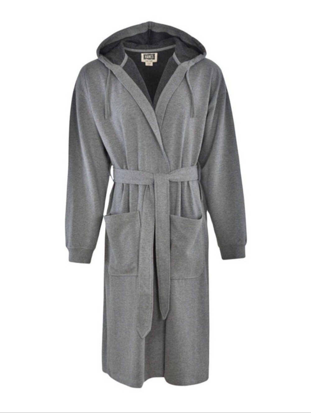 NWT Hanes Men's Athletic Hooded Fleece Robe Grey One Size